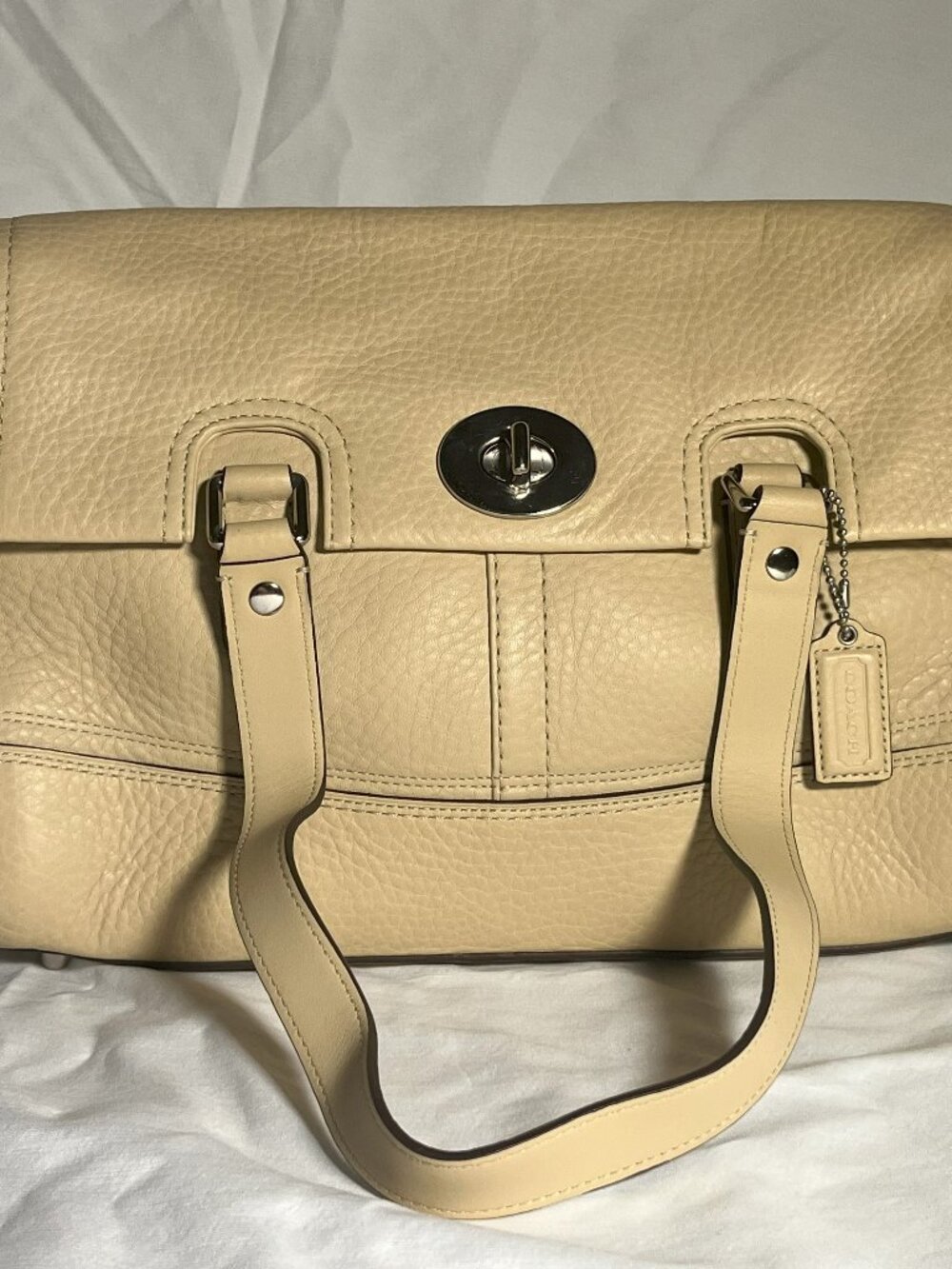 Coach Hamilton Beige Pebbled Leather Satchel Carryall Tote F13091